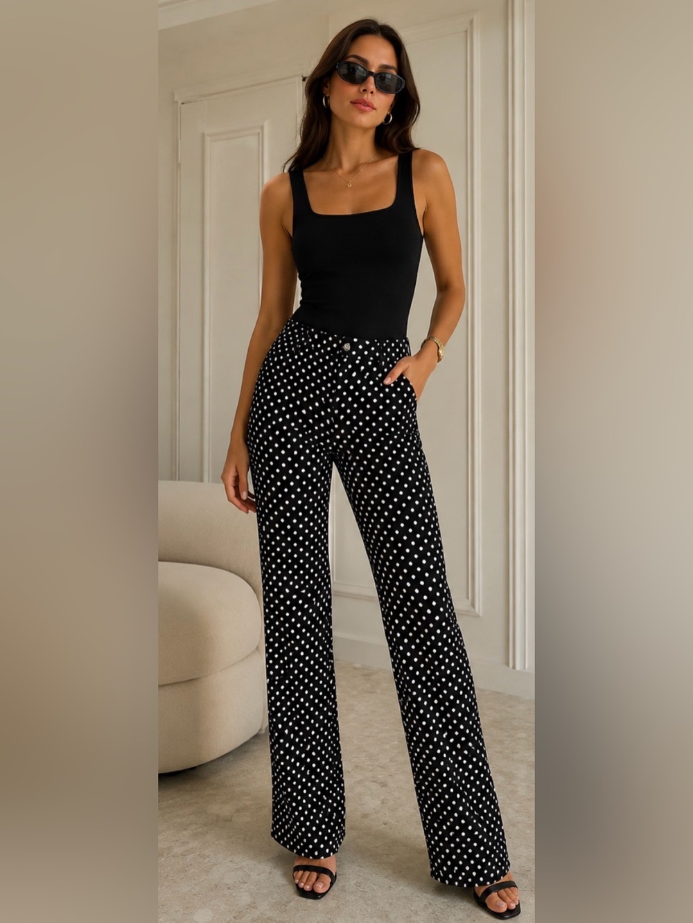 Roberto Cavalli Black and White Polka Dot Straight-Leg Pants size 48